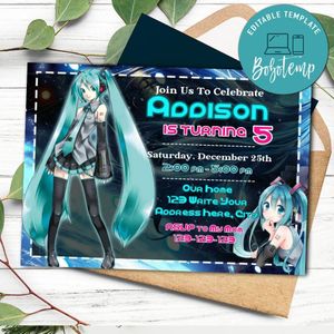 Hatsune Miku Invitation Template to Print at Home Instant Download