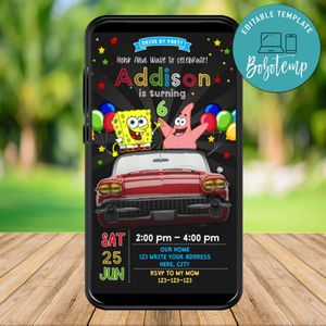 Mobile SpongeBob Drive By Birthday Parade Electronic Invite Invitation Template Instant Download