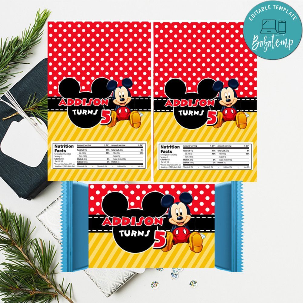 Mickey Mouse hershey Candy Bar Wrapper Digital File Printable Instant Download