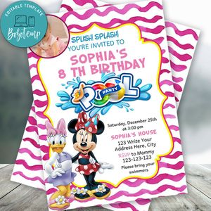 Editable Minnie and Daisy Pool Party Invitation Instant Download