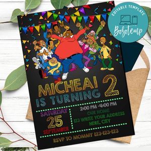 Fat Albert Birthday Invitation Template to print at home Instant Download