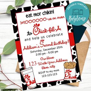 Chick fil a Invitation Customizable template Instant Download