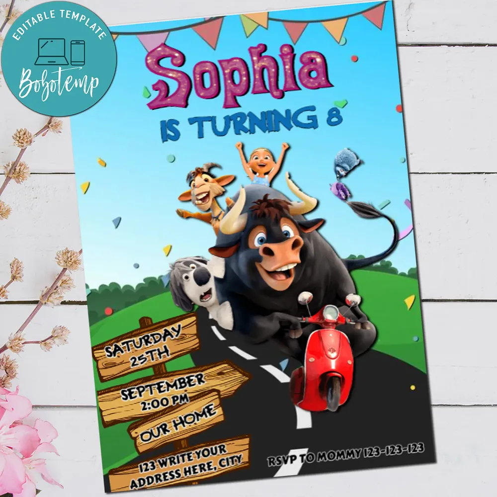 Digital Ferdinand Movie Birthday Party Invitation | Bobotemp