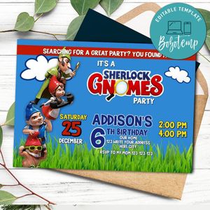 Sherlock Gnomes Birthday Invitation Printable Instant Download