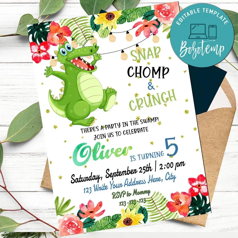 Printable Alligator Birthday Invitation Template Instant Download ...