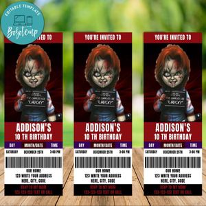 Editable Chucky Movie Ticket Birthday Flyer Instant Download