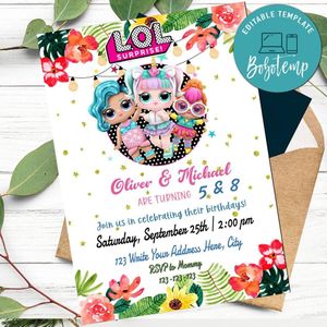 LOL Surprise Dolls Joint Birthday Party Invitation Printable Instant Download