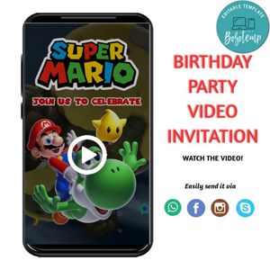 Super Mario Customizable Mp4 Video Invitation File Template Instant Download