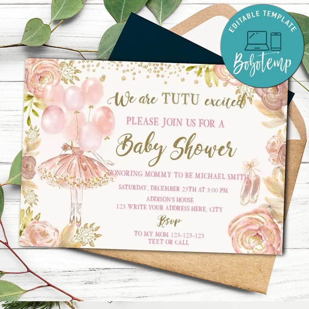 Tutu Baby Shower Invitation Template DIY | Bobotemp