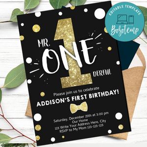Black Gold Glitter Mr Onederful Birthday Flyer Printable Instant Download
