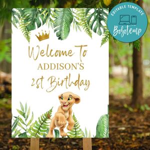 Printable Sign Nala Lion King Birthday Party Supplies Instant Download