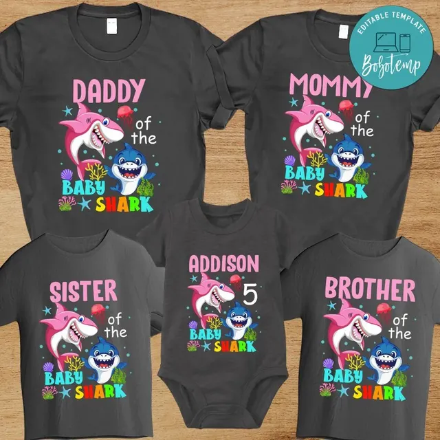 Mommy Of The Baby Shark Family Matching Party Png File Template Bobotemp
