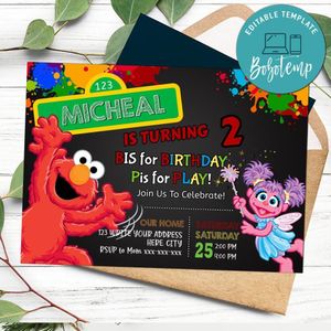 Elmo and Abby cadabby Invitation Customizable Template Instant Download