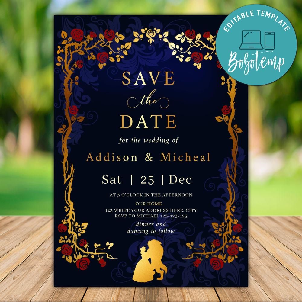 Printable Beauty And the Beast Save The Date Invitation DIY | Bobotemp