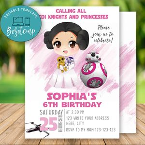 Editable Girl Star Wars Birthday Flyer Instant Download