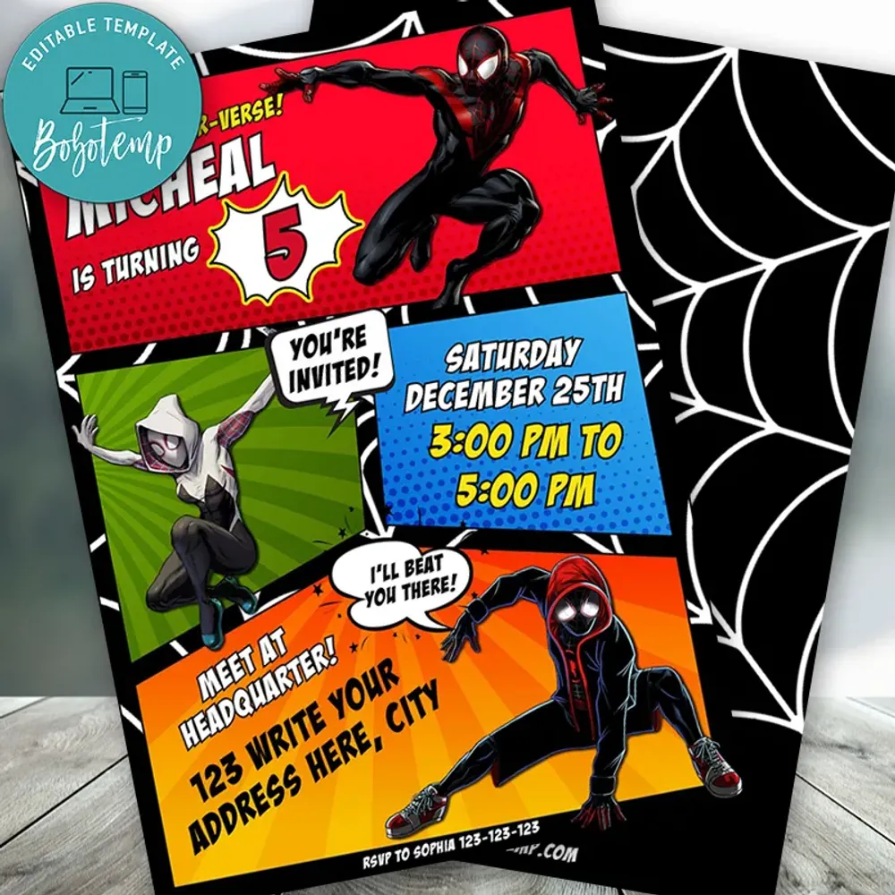 Editable ENTER THE SPIDER-VERSE! Spiderman Flyer DIY | Bobotemp