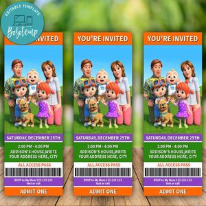 Cocomelon Birthday Ticket Invitation Printable Instant Download