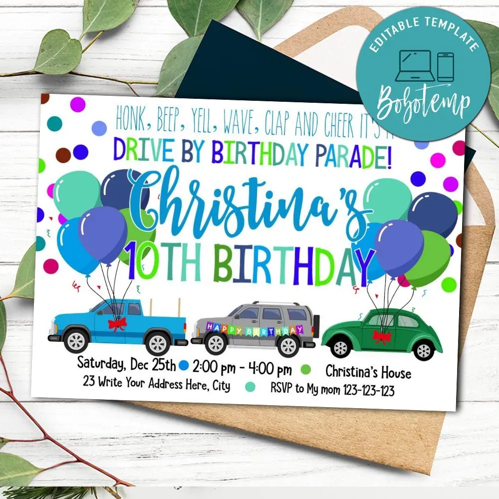 Printable Drive By Parade Birthday Flyer Instant Download | Bobotemp