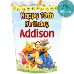 Winnie The Pooh Capri Sun Birthday Labels Digital File Printable Instant Download