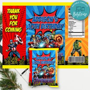 Avenger Super Heroes Birthday Chip Bag Digital File Printable Instant Download