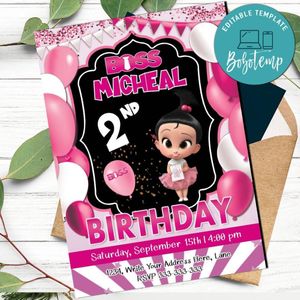 Digital Girl Boss Baby invitations Customizable Template Instant Download
