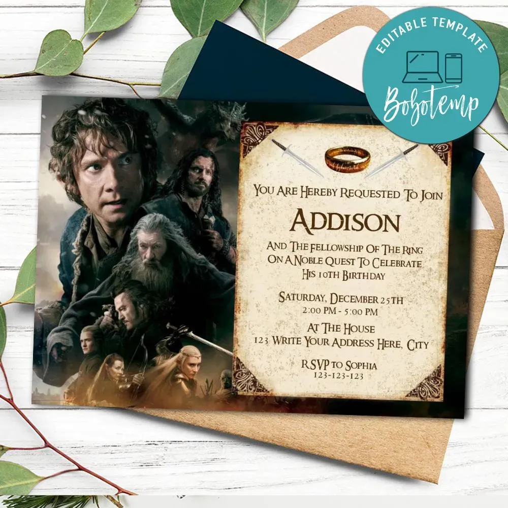 The hobbit Invitation Customizable Template DIY | Sportspartydesign