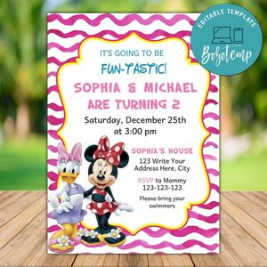 Printable Minnie Mouse and Daisy Twin Birthday Invitations Instant Download