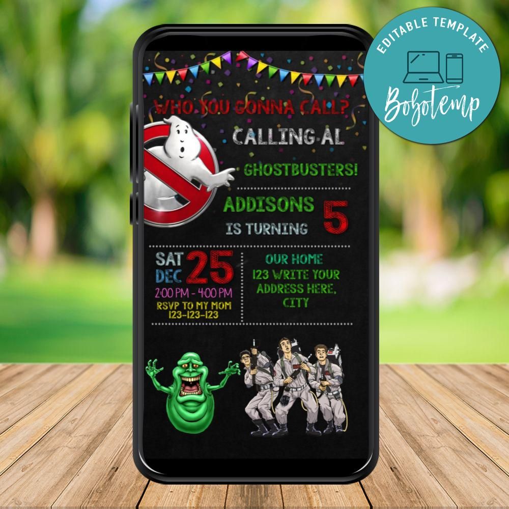 Mobile Ghostbusters Birthday Electronic Invite Invitation DIY | Bobotemp