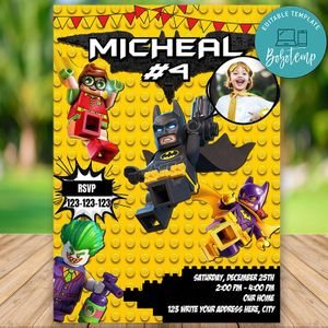 Editable Lego Batman Birthday Invitation With Photo Instant Download