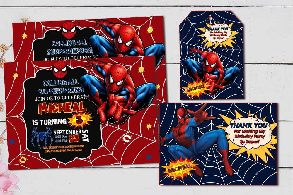 Spiderman Birthday Party Superhero Invitation Set Template Bobotemp