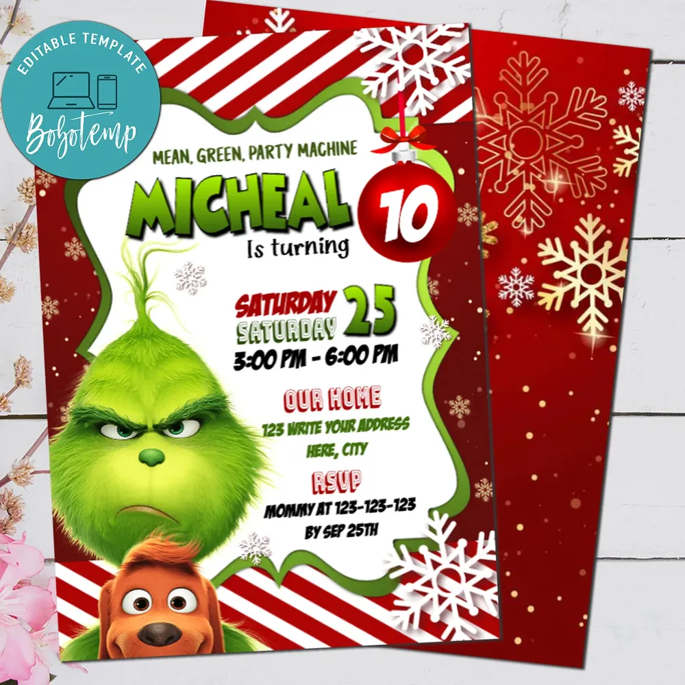 The Grinch Party Invitation The Grinch Christmas Invite Printable