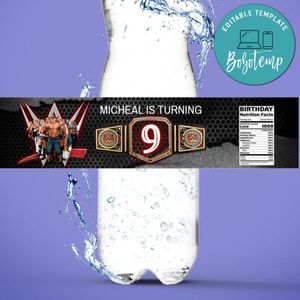 WWE Birthday Water Bottle Label Template to Print at Home Instant Download