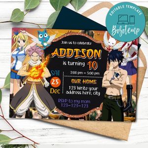 Fairy Tail Anime Invitation Template to Print at Home Instant Download