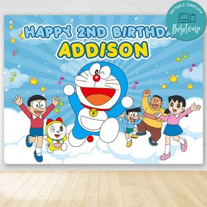 Doraemon Birthday Backdrop Digital File Template Instant Download