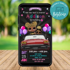 Mobile Lol Surprise Queen Bee Drive By Birthday Parade Electronic Invite Invitation Template Instant Download