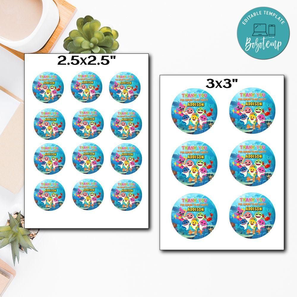 Customized Baby Shark Printed Happy Birthday Sticker Sheets