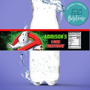 Ghostbusters Water Bottle Label Template to Print at Home Instant Download