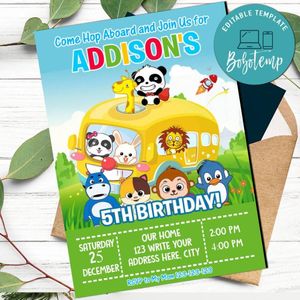 Baby bus panda Invitation Template to Print at Home Instant Download