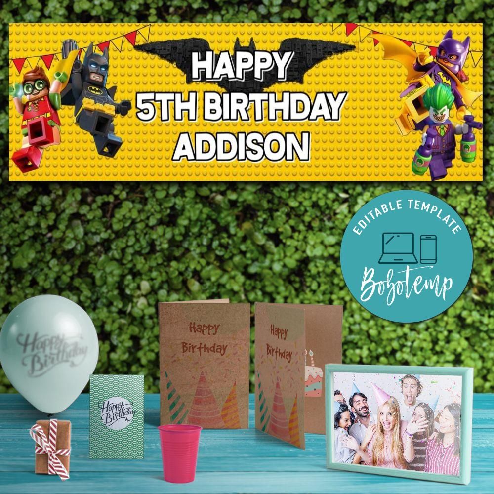 Lego Batman Superhero Birthday Banner Printable Instant Download | Bobotemp