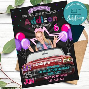 Jojo Siwa Drive By Birthday Parade Invitation Printable Instant Download