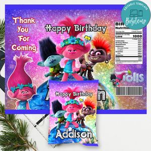 Girl Trolls Movie Chip Bag Digital File Printable Instant Download