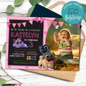 Girl Puppy dog pal Invitation with Photo Customizable Template Instant Download