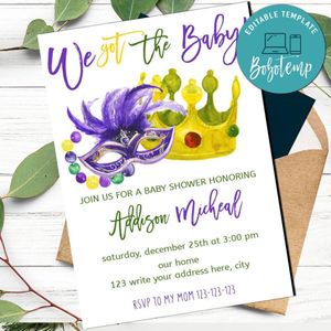 Mardi Gras Baby Shower Invitation Template Instant Download