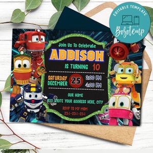 Robot trains Invitation Template to Print at Home Instant Download