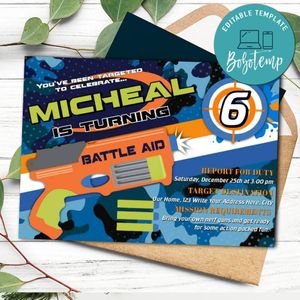 Nerf Dart Wars Invitation Customizable Template Instant Download