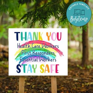Thank you Rainbow Healthcare Workers Yard Sign Printable Instant Download