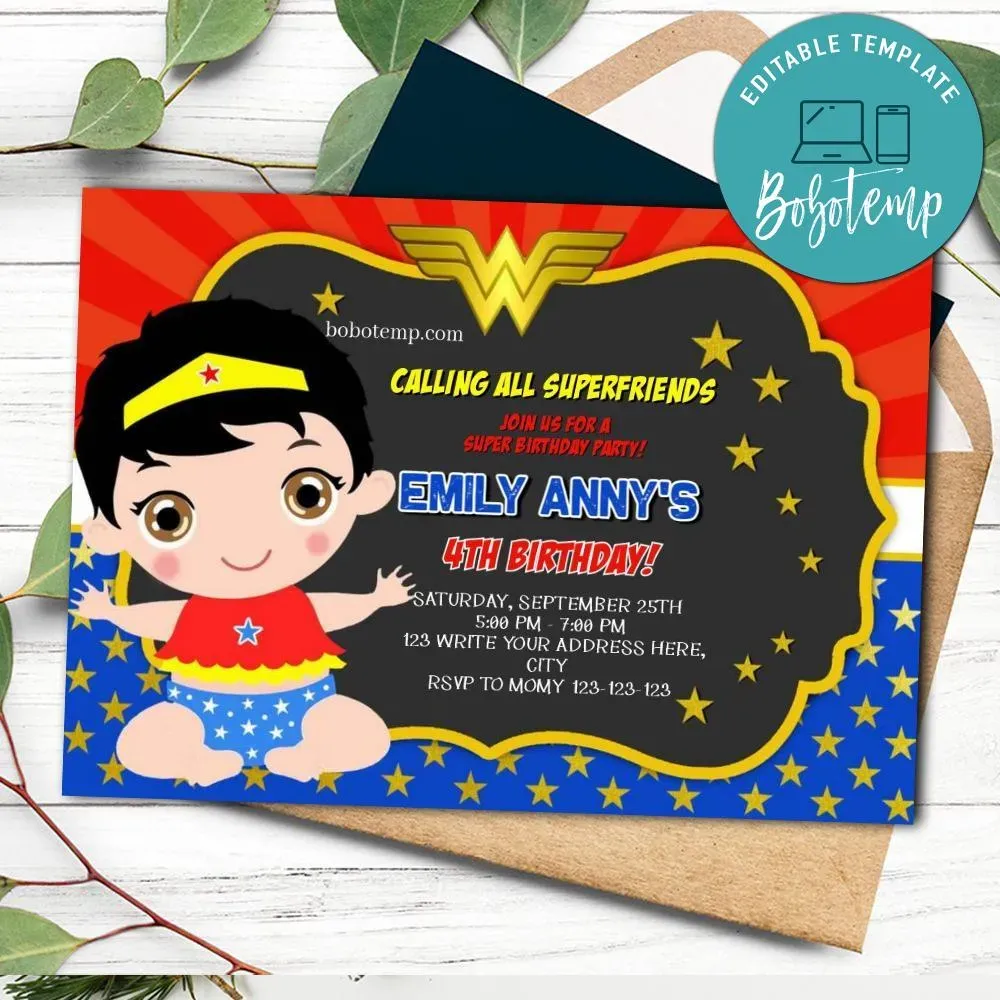 Wonder Baby Woman Invitation Template to Print at Home Bobotemp