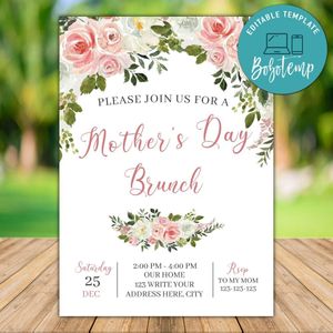 Printable Floral Pink Mother’s Day Brunch Invitation Template Instant Download