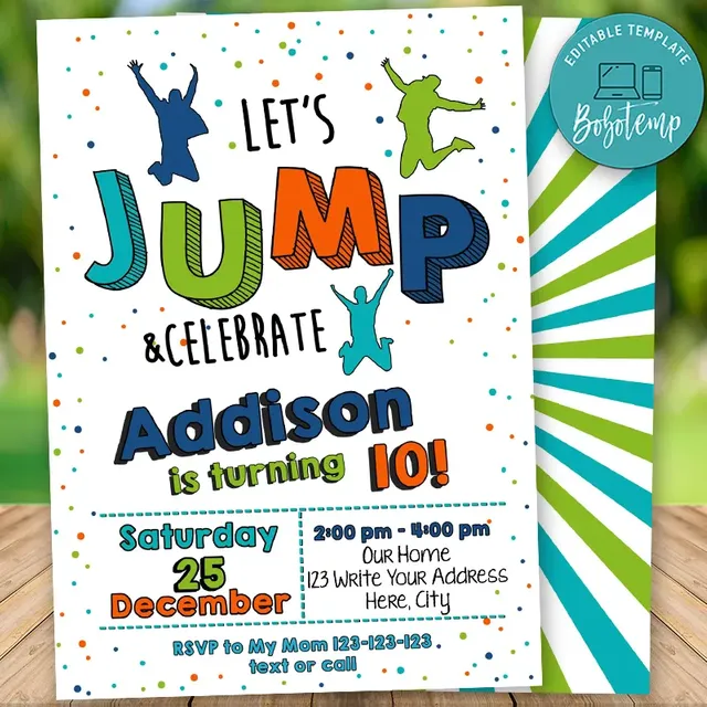 Printable Sky Zone Trampoline Parks Birthday Invitation DIY Bobotemp 