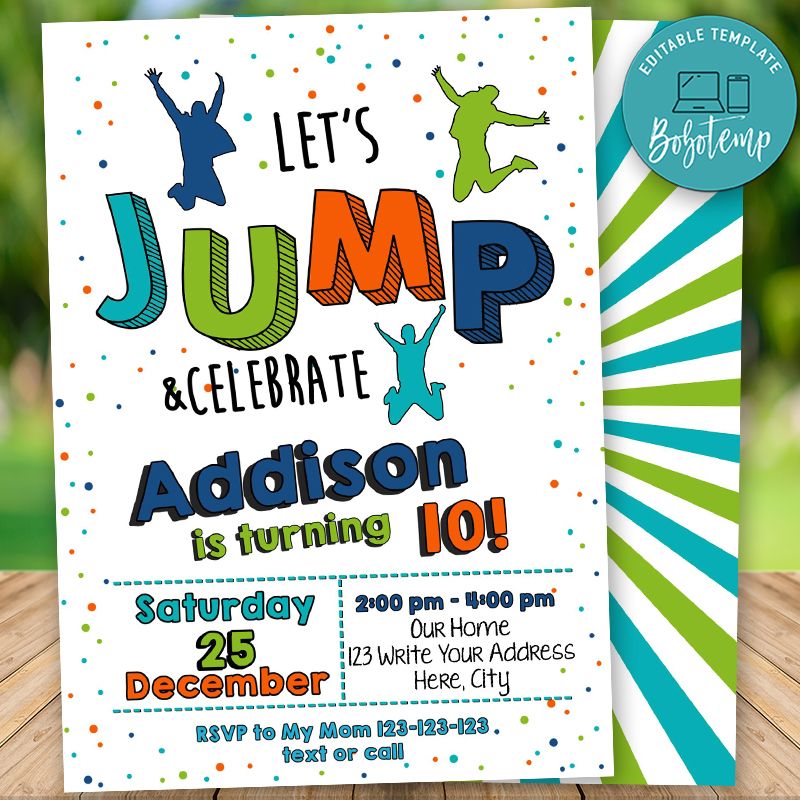 Editable Jump Trampoline Birthday Invitation Instant Download | Bobotemp